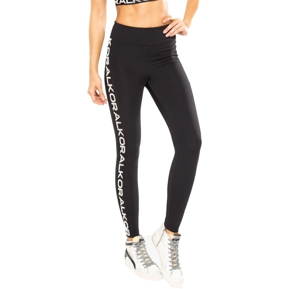 NWT Koral Black Textured Side Logo Stripe Leggings sz S